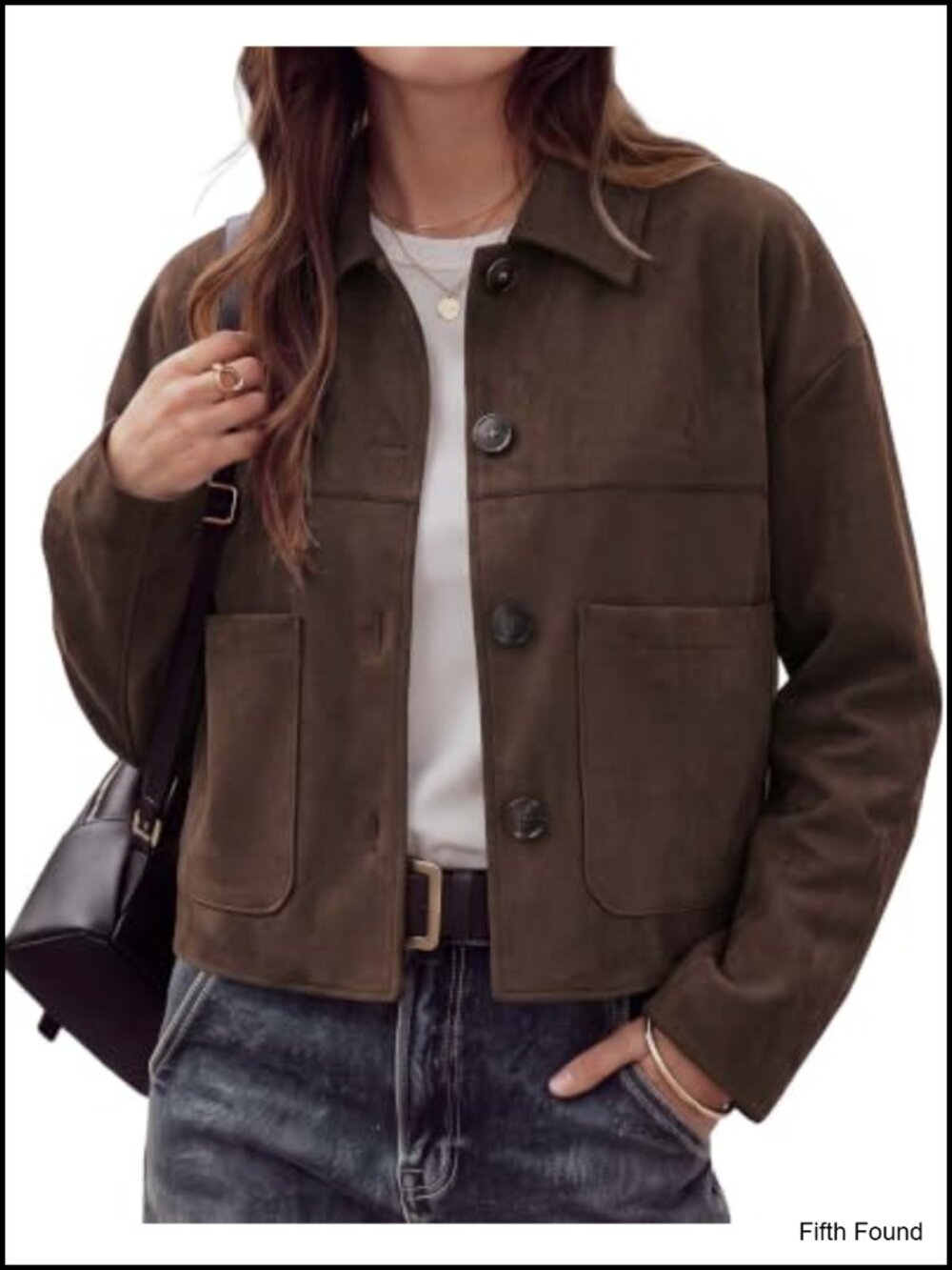 Faux Suede Cropped Jacket Button Down Casual Coat